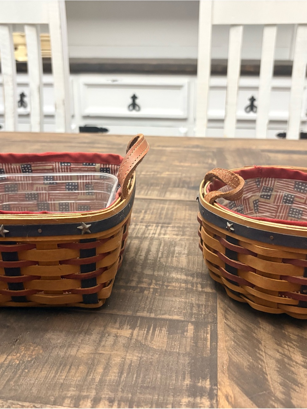 Longaberger Patriotic Woven Decorative Baskets with Star Trim - Brown and Red
